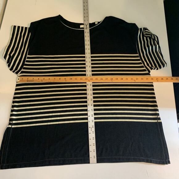 Max Studio Tunic Top Womens 2X Plus Black Sand Boatneck Striped Side Slits Boxy - Picture 8 of 13